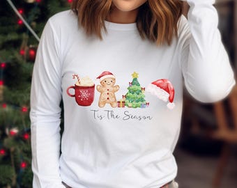 Tis The Season Shirt, Christmas Tee For Women, Retro Holiday Top,Merry And Bright Winter Shirt, Cozy Gift For Her, Festive Apparel,aesthetic