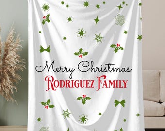 Christmas Personalized Plush Blanket, Velveteen Throw for Rodriguez Family, Custom Cozy Holiday Decor Gift, Family Name Customization,