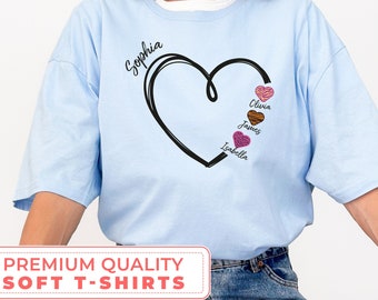 Grandma and Mom Heart Shirt Gift for Mum Grandmother Gift Custom Family Tee Heart with Kids Names