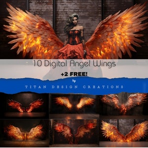 10 (¡Más 2 GRATIS!) Fondos digitales, Alas de ángel de fuego, Sesión de fotos de Halloween/fiesta, Fondos digitales, Superposiciones de fondo, Textura 16:9