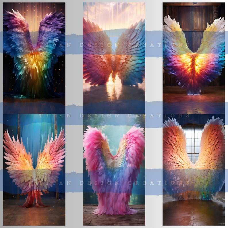 10 plus 2 FREE Digital Backdrops Rainbow Angel Wings - Etsy