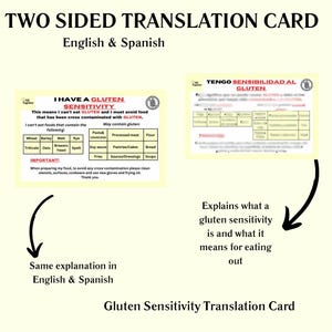 SPAANSE GLUTENGEVOELIGHEID Reisvertaalkaart, Voedselallergiekaart, Medische waarschuwingskaart voor reizen, Dieetbeperkingen, Glutenvrij