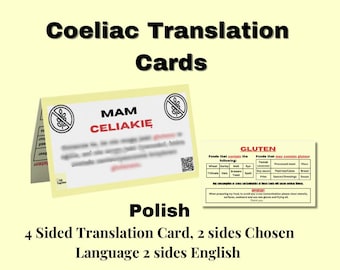 POLISH Coeliac Disease Travel Translation Card, Food allergy card, Medical Alert Card for Travel, Dietary Restrictions, Gluten Free