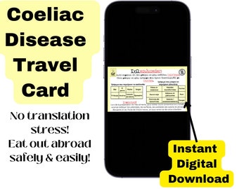 GREEK Coeliac Disease Travel card  *Instant download* - Restaurant Card- Medical Alert Card for Travel- Gluten Free- Gift Idea