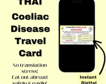 THAI Coeliac Disease Travel card *Instant download* - Restaurant Card- Medical Alert Card for Travel- Gluten Free- Gift Idea
