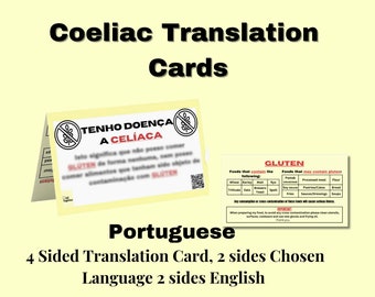 PORTUGUESE Coeliac Disease Travel Translation Card, Food allergy card, Medical Alert Card for Travel, Dietary Restrictions, Gluten Free