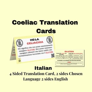 ITALIAANSE reisvertaalkaart coeliakie - restaurantkaart - medische waarschuwingskaart voor reizen - glutenvrij - cadeau-ideeën