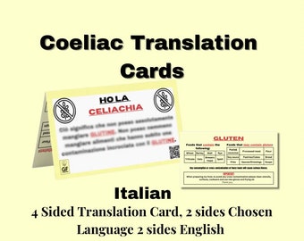 ITALIAN Coeliac Disease Travel Translation Card  - Restaurant Card - Medical Alert Card for Travel- Gluten Free - Gift Ideas