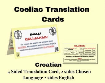 CROATIAN Coeliac Disease Travel Translation Card, Food allergy card, Medical Alert Card for Travel, Dietary Restrictions, Gluten Free