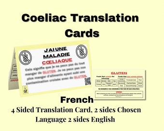 FRENCH Coeliac Disease Travel Translation Card, Food allergy card, Medical Alert Card for Travel, Dietary Restrictions, Gluten Free