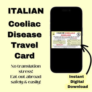 ITALIAANSE reiskaart coeliakie *Directe download* - Restaurantkaart - medische waarschuwingskaart voor reizen - glutenvrij - cadeau-idee