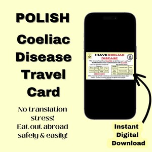 POOLSE reiskaart coeliakie *Directe download* - Restaurantkaart - medische waarschuwingskaart voor reizen - glutenvrij - cadeau-idee