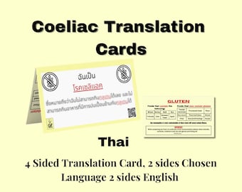 Carte de traduction de voyage pour la maladie cœliaque thaïlandaise, carte d'allergie alimentaire, carte d'alerte médicale en cas de voyage, restrictions alimentaires, sans gluten