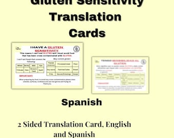 SPANISH GLUTEN SENSITIVITY Travel Translation Card, Food allergy card, Medical Alert Card for Travel, Dietary Restrictions, Gluten Free