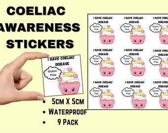 Coeliac Disease Awareness Stickers 9 , No gluten allowed, Coeliac Warrior, Alert Warning Sticker, Lunchbox/Waterbottle Stickers for Kids