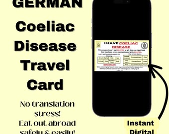 GERMAN Coeliac Disease Travel card *Instant download* - Restaurant Card- Medical Alert Card for Travel- Gluten Free- Gift Idea