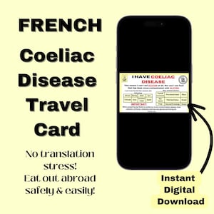 フランス語 セリアック病トラベルカード *即時ダウンロード* - レストランカード - 旅行用医療警告カード - グルテンフリー - ギフトアイデア