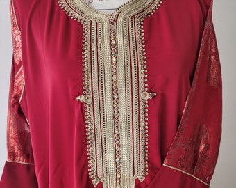 Caftan marocain en crepe de soie, Gandoura moderne, caftan traditionnel, caftan Ramadan, Aid, mariage