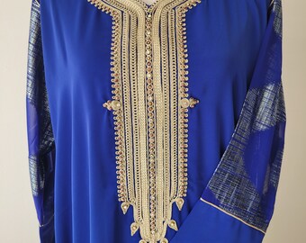 Caftan marocain en crepe de soie, Gandoura moderne, caftan traditionnel, caftan Ramadan, Aid, mariage