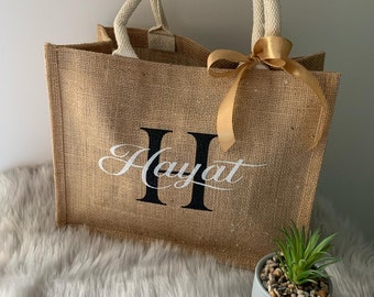 Sac en jute personnalisé,Sac cadeau personnalisé,Sac fourre-tout,Sac de plage, EVJF,Cadeaudemoiselle d'honneur,Sac cadeau, fete des mères