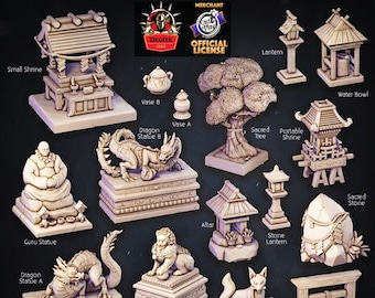 Japan Oriental Temple, Statutes and Bits, DnD Terrain Miniatures Set, Dungeon Hero Quest RPG Tabletop Game, 5e miniatures, Gift Idea 32 mm