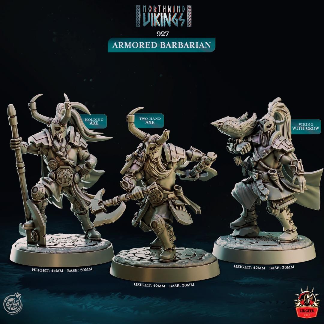 Armored Vikings Barbarian Warrior DnD Miniatures Dungeons and Dragons Mini, Hero Dungeon Quest RPG Board Game DnD Gift Dungeon Master 5e
