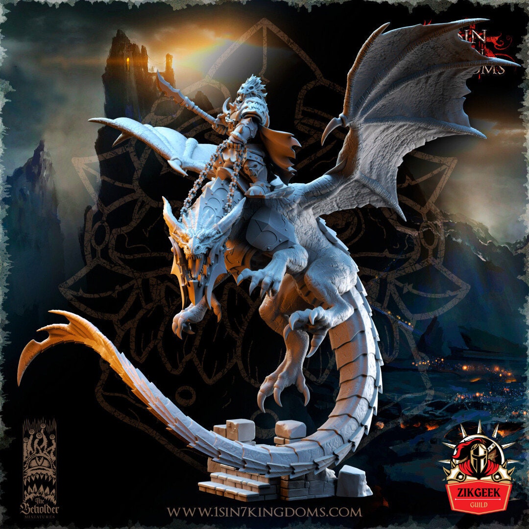Orc Warlord Dragon Rider Miniature: 28/32/38mm Fantasy RPG Mini