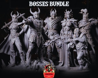 Bosses Bundle 6 pc, DnD Enemy Miniature Set, Warlock, Hobgoblin, Skeleton Knights, Dragon Queen, RPG Tabletop Game, Dragon Blade, DnD Gift