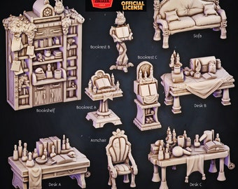 Alchemist's Gothic Furniture Set, Miniature Dungeons and Dragons Mini, Hero Quest, RPG Board Game Great DnD Gift Dungeon Master Diorama 32mm