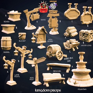 Town Props Set DnD Terrain Miniatures, Dungeons and Dragons Mini Hero Quest RPG Board Game Great DnD Gift Dungeon Master Diorama 32 mm