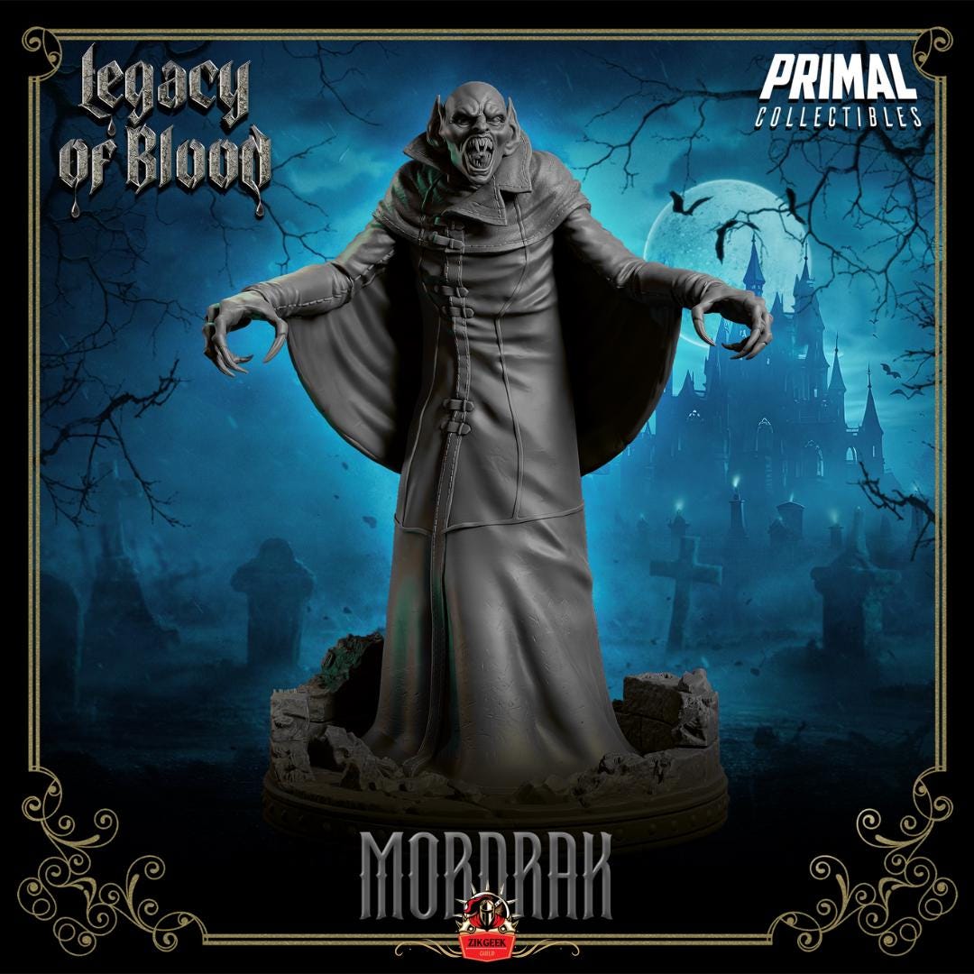 Nosferatu Mordrak Vampire Miniature: 28/32/38mm Fantasy RPG Mini