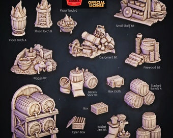 Tavern Props, Scatter, Bits, Torches Terrain Miniature Dungeons and Dragons Mini, Hero Quest, RPG Board Game Great DnD Gift Dungeon Master