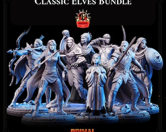 Elves Bundle 8 pc, DnD Miniature Set, Knight, Fighter, Warrior, Wizard, Ranger RPG Tabletop Game, Dragon Blade, Hight Detail, Critical Role