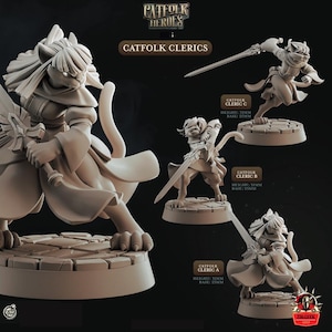 Catfolk Clerics Miniature Fantasy Hero Dungeons and Dragons Mini Hero Dungeon Quest RPG Board Game Great DnD Gift Dungeon Master 5e