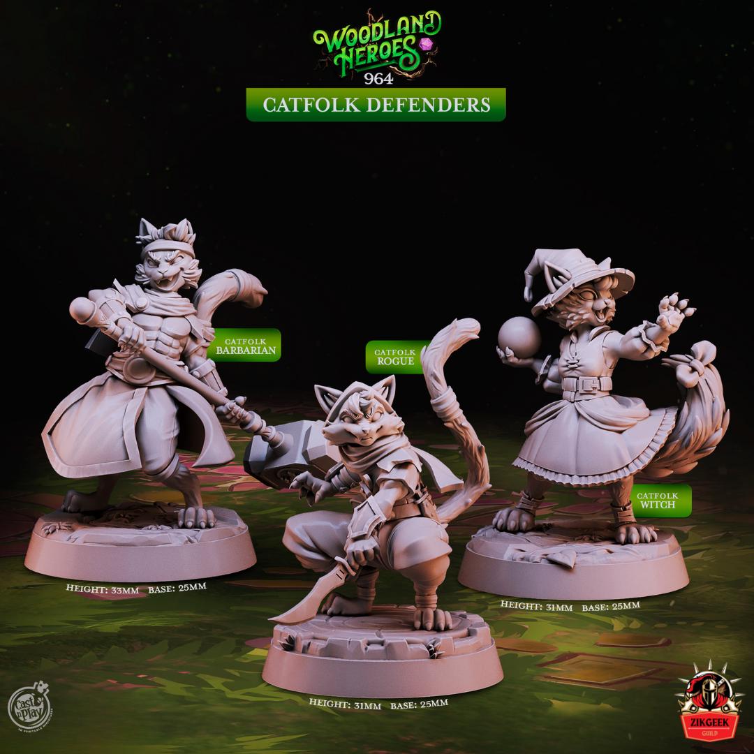 Tabaxi, Catfolk Barbarian, Rogue, Wizard: 28/32/38mm Fantasy RPG