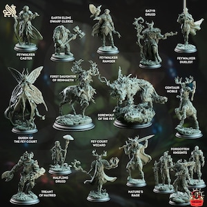 16 DnD Miniatures Set – The Fey Court Creature 28mm, 32mm, 38 mm Resin Minis for Dungeons and Dragons, Pathfinder, TTRPGs