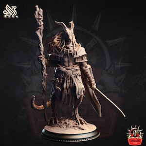 Black Dragonborn Druid Miniature – Fantasy Nature Hero for TTRPG, 28mm 32mm 38mm Resin Figure for Tabletop RPG and Board Games
