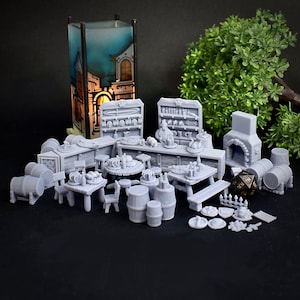 Tavern Bar Set Fireplace Props Terrain Miniatures, Dungeons and Dragons Mini Hero Quest RPG Board Game Great DnD Gift Dungeon Master Diorama