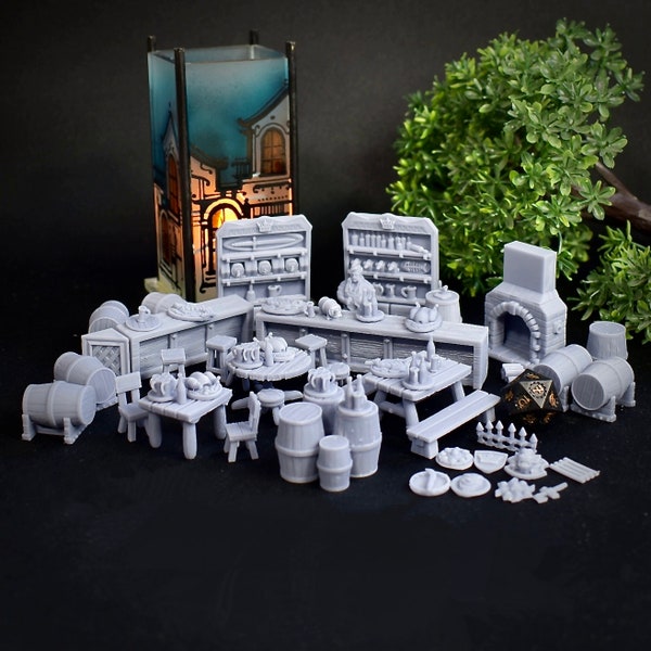 Tavern Bar Set Fireplace Props Terrain Miniatures, Dungeons and Dragons Mini Hero Quest RPG Board Game Great DnD Gift Dungeon Master Diorama