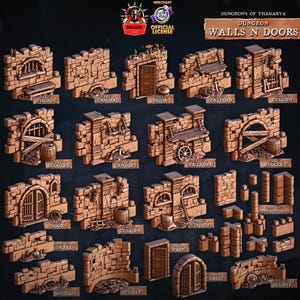Dungeon Walls Doors Terrain Set, Miniature Dungeons and Dragons Mini, Hero Quest, RPG Board Game Great DnD Gift Dungeon Master Diorama