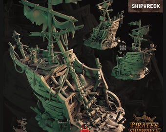 Pirates Shipwreck Terrain: 28/32/38 mm Fantasy RPG Mini för DnD, TTRPG