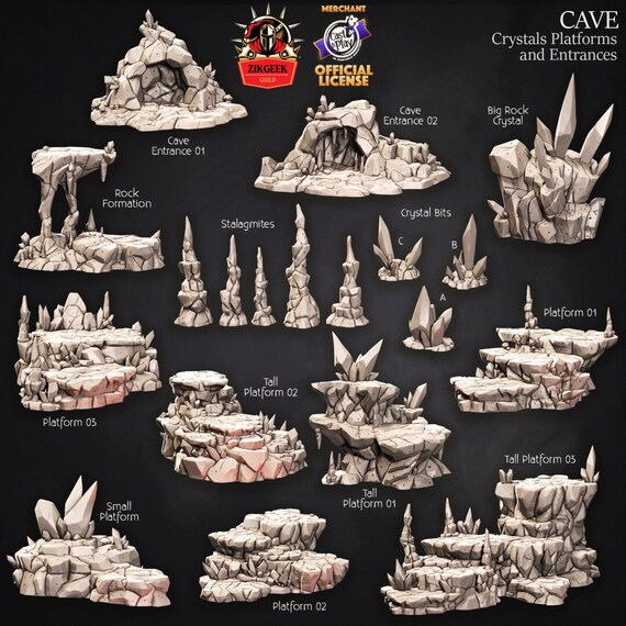 QP3D – Lot De 7 Rochers Fantastiques Imprimés En 3D – Terrain Pour RPG Et Wargames – échelle 28-32 Mm