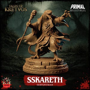 Serpentman Skareth-miniatuur: 28-75 mm RPG Mini compatibel met DnD, Daggerheart, Pathfinder