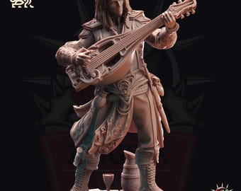 Elven Male Bard Miniature: 28/32/38mm Fantasy RPG Mini for DnD, TTRPG