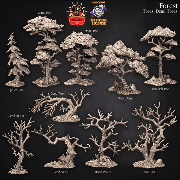 Forest Trees, Dead Trees, DnD Terrain Miniatures, Hero Quest RPG Tabletop Game, 5e miniatures, Painting, High Detail Diorama 32 mm