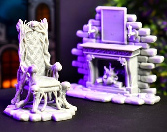 Feuerstelle & Thron Miniatur Gelände-Set: 28/32/38 mm Fantasy-Rollenspiel Mini für DnD, TTRPG