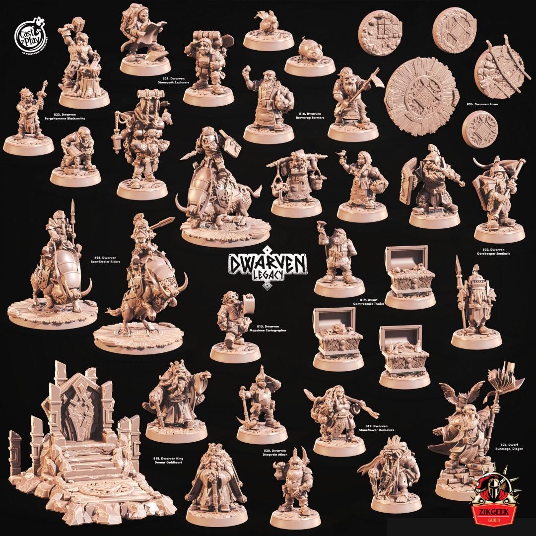 31 Dnd Miniatures Set – Dwarven Legacy Set 28mm, 32mm, 38mm Resin Minis ...