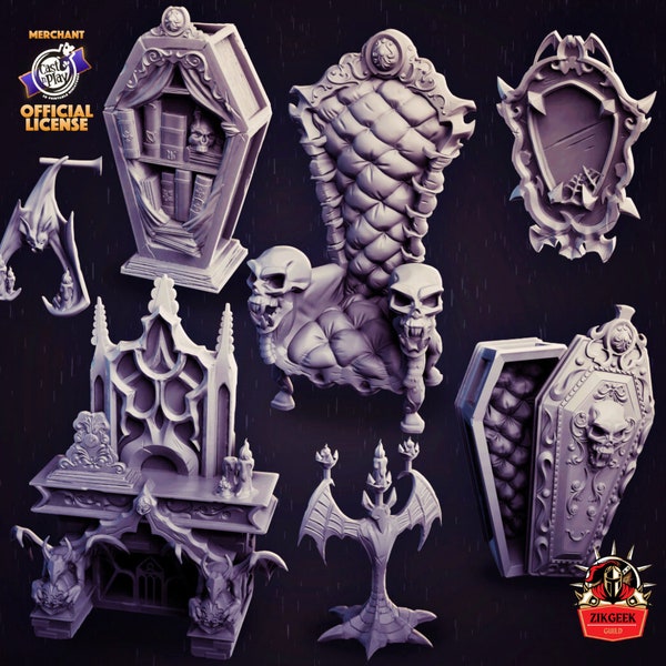 Vampire Castle Props, Gothic Furniture Set, DnD Miniature Terrain, Hero Quest RPG Tabletop Game Mini, 5e miniatures, Diorama 32mm