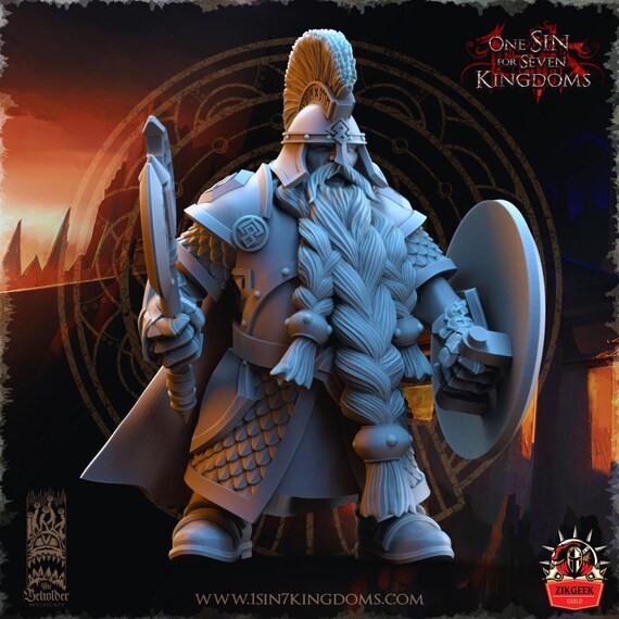 Dwarven Axe & Shield Guards Miniature: 28/32/38mm Fantasy RPG Mini