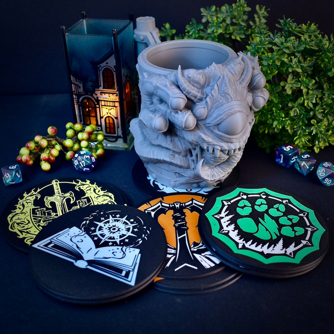 Dnd Class Coasters Cup Set, Dungeon Master Gift, Dungeons and Dragons